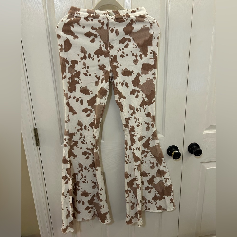 Altar'd State Brown Cow Print Bell Bottoms